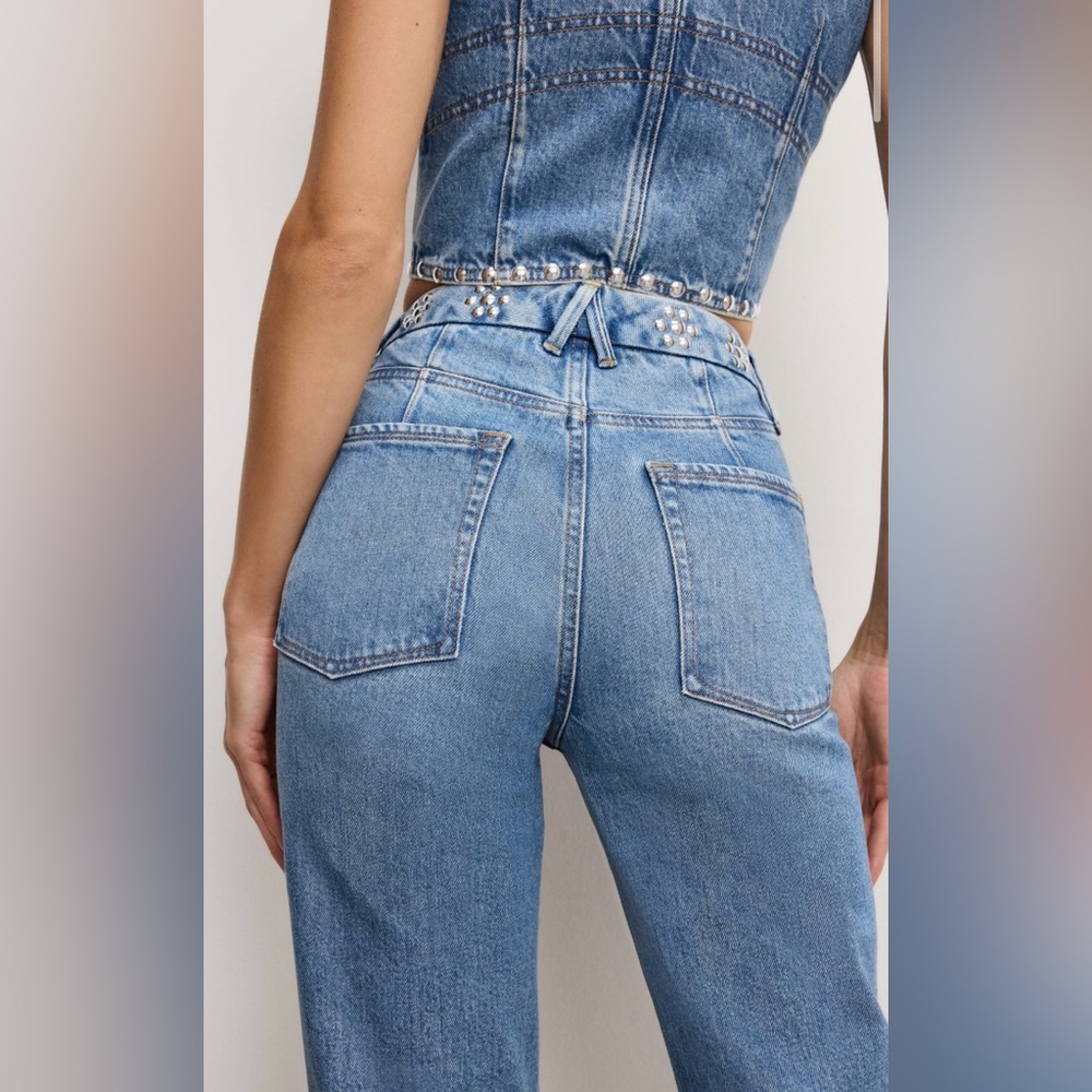 🌟RARE🌟Good American GOOD ICON STUDDED STRAIGHT JEANS | INDIGO895 | 6 | NWT - Picture 3 of 11